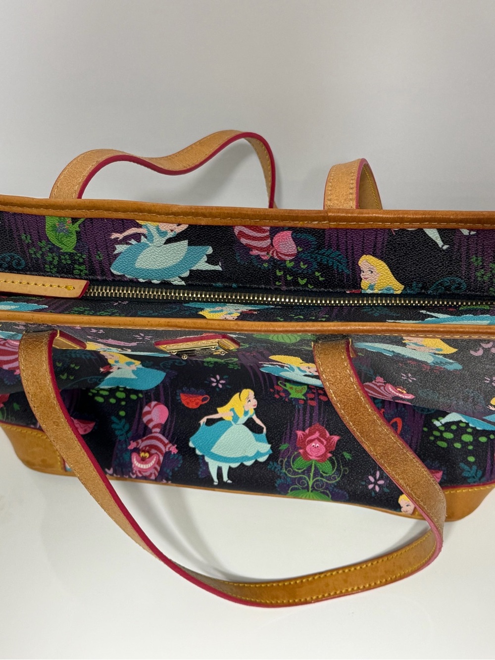 Dooney & Bourke Navy Alice Print Tote with Tan Trim - Picture 8 of 16